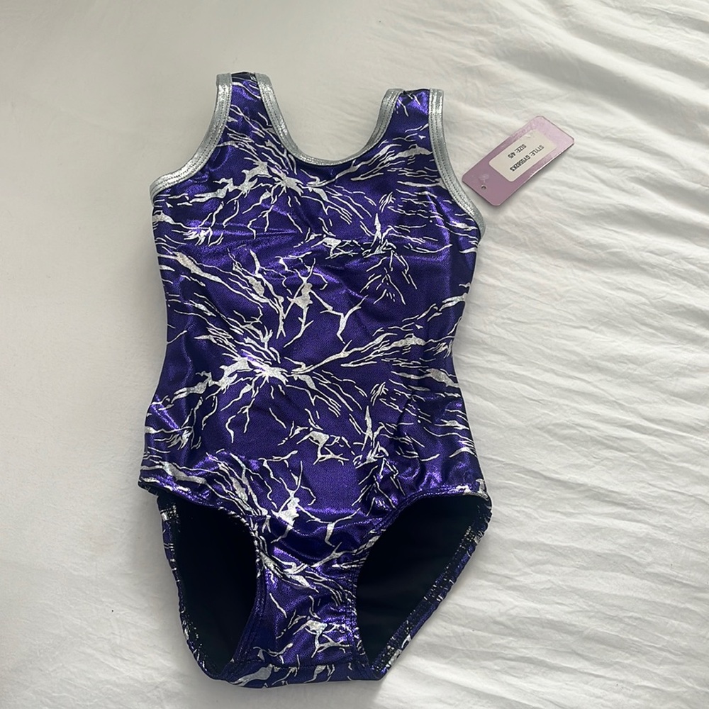 Basic Moves Gymnastics Leotard Purple Silver Metallic Size 4 5 girls child NEW